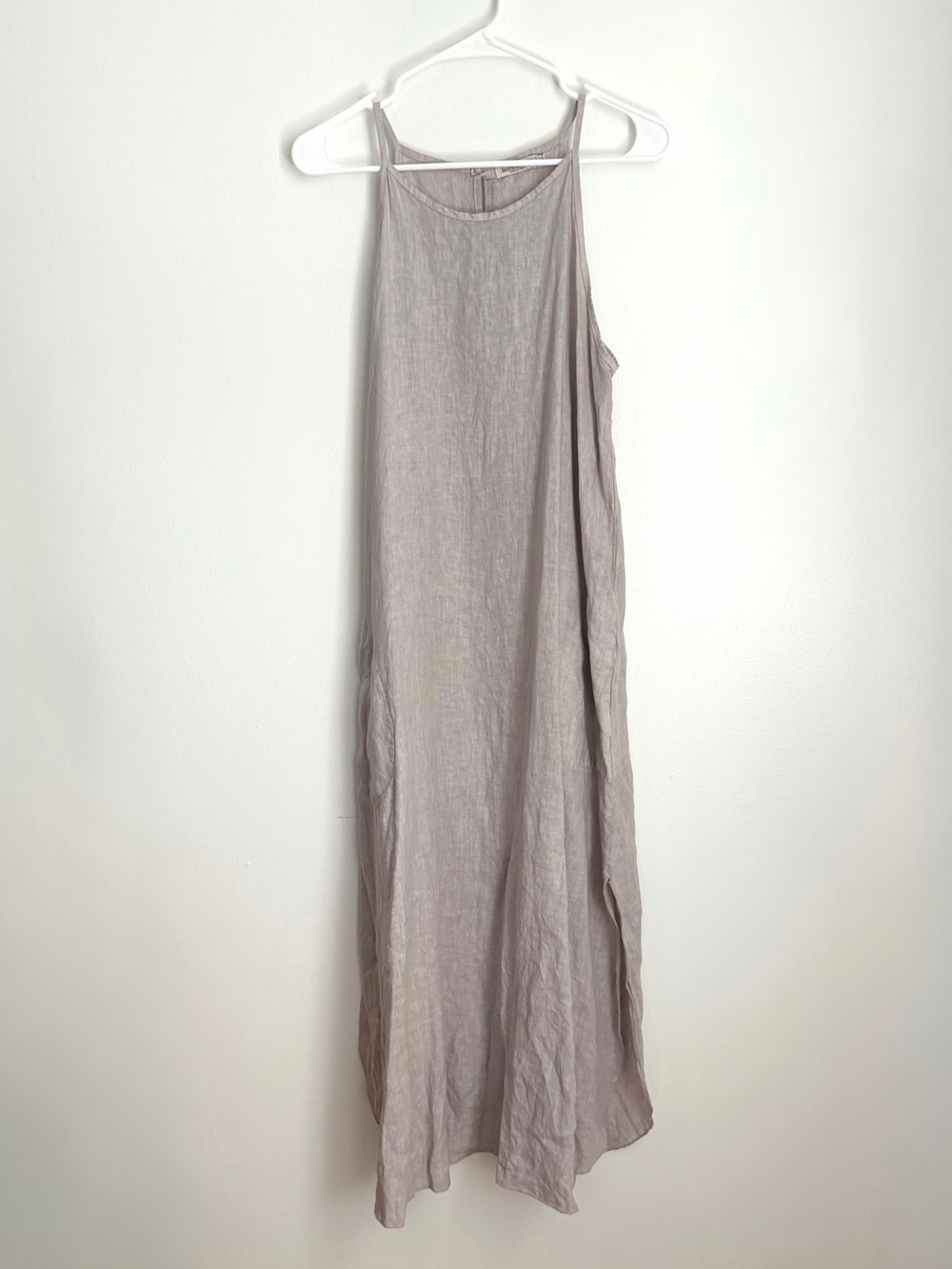 Laura Bianchi Women's Size Small Beige Linen Halter Maxi Sundress Italy Pockets - Picture 2 of 4